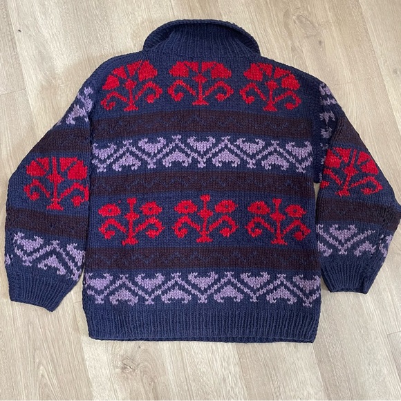 Pure Wool 1/4 Button Sweater, One Size, Warm, Fall, Outdoor, Knit, Blue, Red - Picture 4 of 8